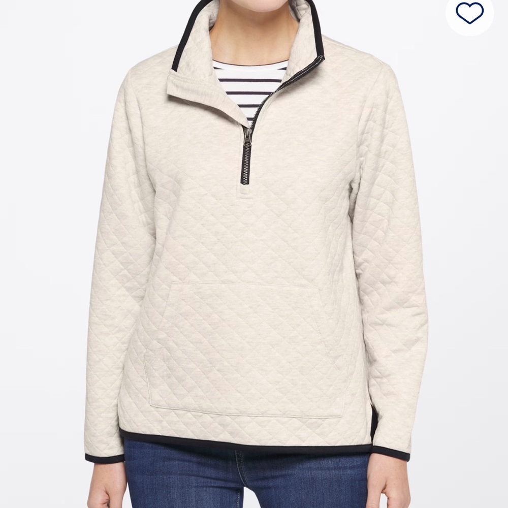 Market & Spruce Lisa Quilted Half Zip Pullover Sweatshirt Beige 2X